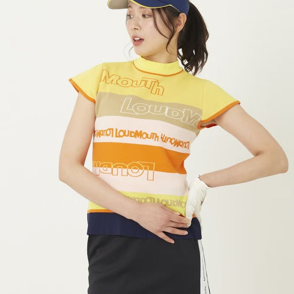 【 SALE 】LOUDMOUTH ( ラウドマウス ) レディース キャップスリーブニット 半袖モックネック | ホワイト | ゴルフ | ゴルフウェア | トップス | オシャレ | 可愛い | 派手 | ポリエステル | 動きやすい | 763651 | らうどまうす