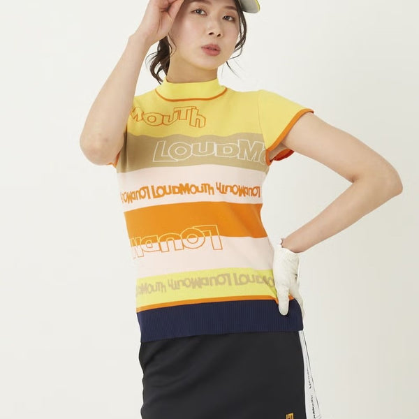 【 SALE 】LOUDMOUTH ( ラウドマウス ) レディース キャップスリーブニット 半袖モックネック | ホワイト | ゴルフ | ゴルフウェア | トップス | オシャレ | 可愛い | 派手 | ポリエステル | 動きやすい | 763651 | らうどまうす