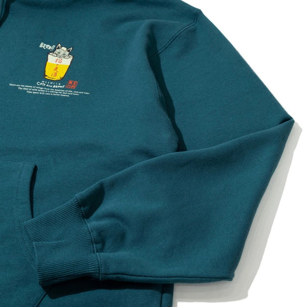 go slow caravan ( ゴースローキャラバン ) 空紡糸裏毛 猫と麦酒ヘムスピンドル BOX フーディー  | MENS | WOMENS | メンズ | レディース | ウェア | トップス | 綿100％ | スウェット | フーディ | バックプリント | 352609 | カジュアル