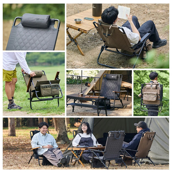 WAQ ( ワック ) Reclining Low Chair High Back リクライニングローチェア ハイバック | アウトドア | キャンプ | チェア | 椅子 | リラックス | 折りたたみチェア | 折りたたみ | 簡単 | 持ち運び | わっく | キルティング | 焚き火チェア