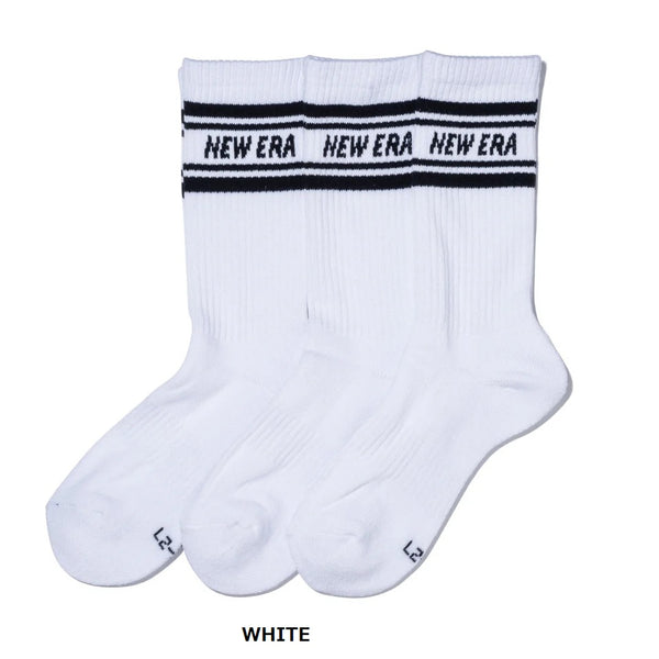 NEW ERA ( ニューエラ ) ソックス クルー 3ペア | 靴下 | ３足 | セット | 通勤 | 通学 | 毎日 | シンプル | ホワイト | ライン | 使いやすい | サイズ豊富 | アウトドア | キャンプ | レジャー | ネイビー | ブラック