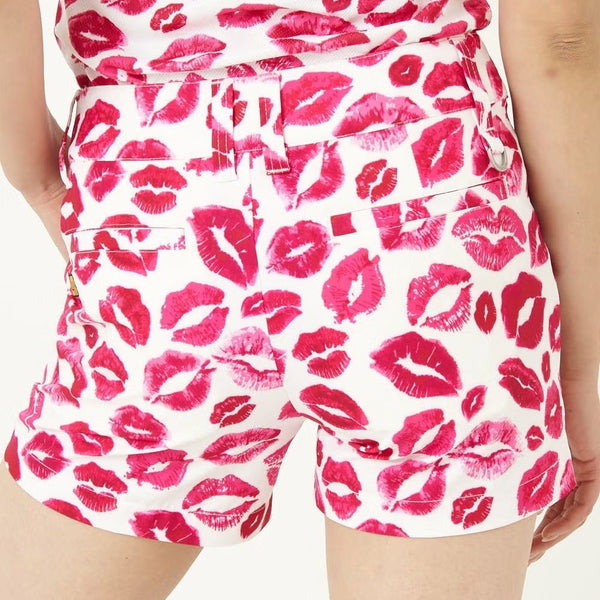 【 SALE 】 LOUDMOUTH ( ラウドマウス ) レディース ショートパンツ | 接触冷感 | ツイル素材 | キッス柄 | ターコイズ | 吸汗速乾 | UV | ゴルフ | ゴルフウェア | ショーパン | 763355 | らうどまうす