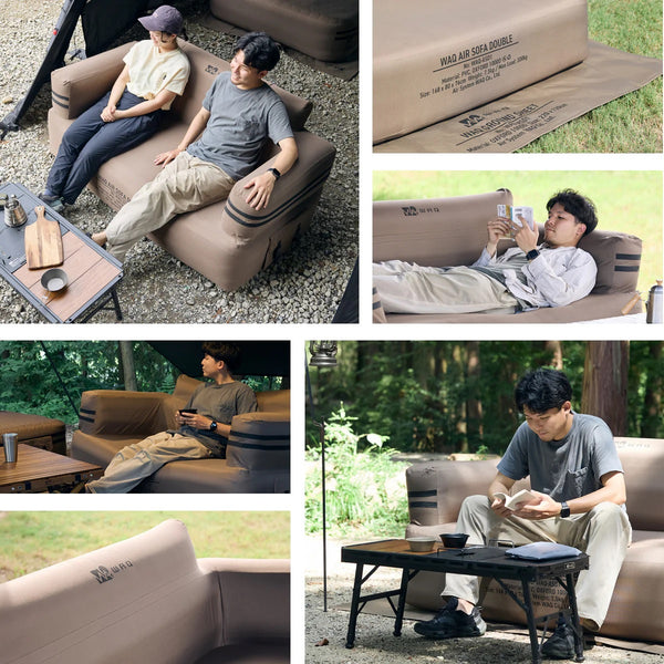 WAQ ( ワック ) AIR SOFA ダブル | エアソファ | 2人掛け | 電動ポンプ付 | ソファ | ゆったり | ワイド | リラックス | コンパクト | 寝転ぶ | くつろぐ | 耐久 | 防水 | アウトドア | キャンプ | 簡単 | わっく
