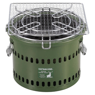 CAPTAIN STAG ( キャプテンスタッグ ) ポータブル 水冷七輪 ( オリーブ ) 卓上 | 水冷式 | アウトドア | BBQ | バーベキュー | 焼肉 | 屋外 | 七輪 | ゴトク | アミ | セット | 屋外専用 | ハンドル付 | UG-90 | グリル | きゃぷてんすたっぐ
