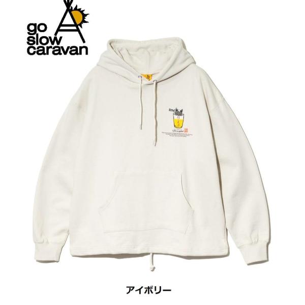 go slow caravan ( ゴースローキャラバン ) 空紡糸裏毛 猫と麦酒ヘムスピンドル BOX フーディー  | MENS | WOMENS | メンズ | レディース | ウェア | トップス | 綿100％ | スウェット | フーディ | バックプリント | 352609 | カジュアル