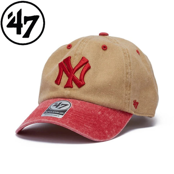 ’47 ( フォーティーセブン ) ’47クリーンナップ ニューヨーク・ヤンキース Eldin カーキ × レッド | 帽子 | キャップ | ヴィンテージ | 柔らかい | アジャスタブルキャップ | 定番 | ウォッシュド加工 | フィット感 | 14858325 | コットン