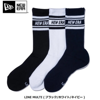 NEW ERA ( ニューエラ ) ソックス クルー 3ペア | 靴下 | ３足 | セット | 通勤 | 通学 | 毎日 | シンプル | ホワイト | ライン | 使いやすい | サイズ豊富 | アウトドア | キャンプ | レジャー | ネイビー | ブラック