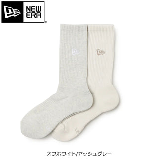 NEW ERA ( ニューエラ ) ソックス クルー 2ペア エンブロイダリー オフホワイト / アッシュグレー 靴下 シンプル デイリー 2足セット ユニセックス メンズ レディース カジュアル 刺繍 15135182