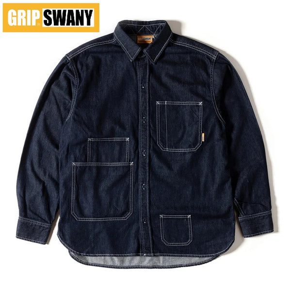 GRIP SWANY ( グリップスワニー ) 【 GSS-40 】 DENIM FIELD SHIRT シャツ | 長袖 | 長袖シャツ | アウトドア | キャンプ | トップス | アパレル | ワークテイスト | デニム | 武骨 | ポケット | 綿100％