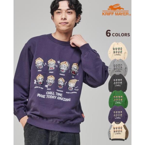 KRIFF MAYER ( クリフメイヤー ) チルタイム裏起毛クルー ( 顔 ) MENS | メンズ | 長袖 | 2523108 | コットン | クルーネック | カジュアル | オシャレ | プリント | スウェット | 裏起毛 | アパレル | トップス | くりふめいやー