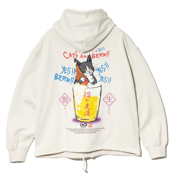 go slow caravan ( ゴースローキャラバン ) 空紡糸裏毛 猫と麦酒ヘムスピンドル BOX フーディー  | MENS | WOMENS | メンズ | レディース | ウェア | トップス | 綿100％ | スウェット | フーディ | バックプリント | 352609 | カジュアル