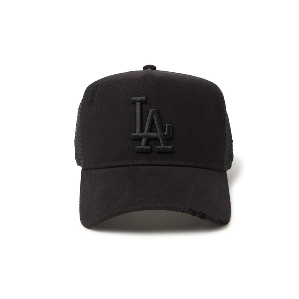 NEW ERA ( ニューエラ ) 9FORTY A-Frame トラッカー Damaged Series ロサンゼルス ・ ドジャース ブラック | 帽子 | キャップ | サイズ調整 | メッシュ | ユニセックス | 日よけ | スナップバック | 14388620 | コットン | ポリエステル | にゅーえら