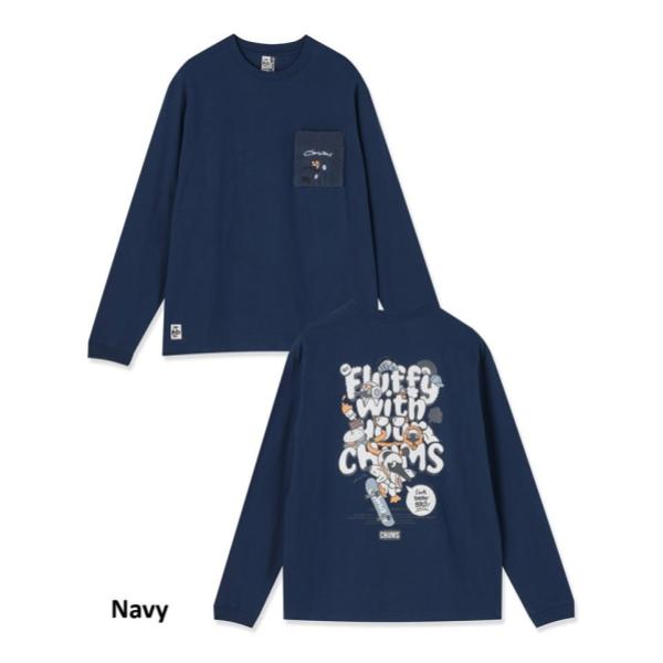 CHUMS ( チャムス ) フラッフィーポケットブラッシュドロングスリーブTシャツ 長袖Tシャツ ロンT 長袖カットソー メンズ レディース ユニセックス トップス ブラッシュド フラッフィー ポケット付き クルーネック カジュアル アウトドア キャンプ 秋冬 CH01-2880