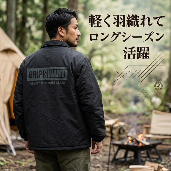 GRIP SWANY × FIELD SEVEN ( グリップスワニー × フィールドセブン ) コーチジャケット アウター 軽量 防寒 レジャー バックプリント キャンプ 撥水 秋 春 中綿入り メンズ 刺繍 コラボ カジュアル 撥水ナイロン GSMJ-284FS
