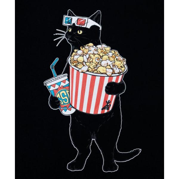 go slow caravan ( ゴースローキャラバン ) USA/C シネマ猫ロングスリーブ TEE | MENS | WOMENS | ユニセックス | メンズ | レディース | 長袖 | 猫 | ネコ | ポップコーン | Tシャツ | 綿 | カジュアル | 361903 | ごーすろーきゃらばん