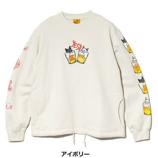 go slow caravan ( ゴースローキャラバン ) 空紡糸裏毛 猫と麦酒 ヘムスピンドルクルースウェット | MENS | WOMENS | メンズ | レディース | トップス | 長袖 | ウェア | 可愛い | オシャレ | 352608