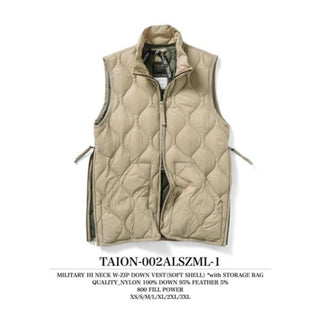 TAION ( タイオン ) ミリタリー ハイネックWジップ ダウンベスト-ソフトシェル | 首まで暖かい | 防寒 | 冬 | ウェア | ベスト | アウトドア | シンプル | レジャー | キャンプ | TAION-002ALSZML-1 | カジュアル | たいおん | ダウン | 軽い | 軽量
