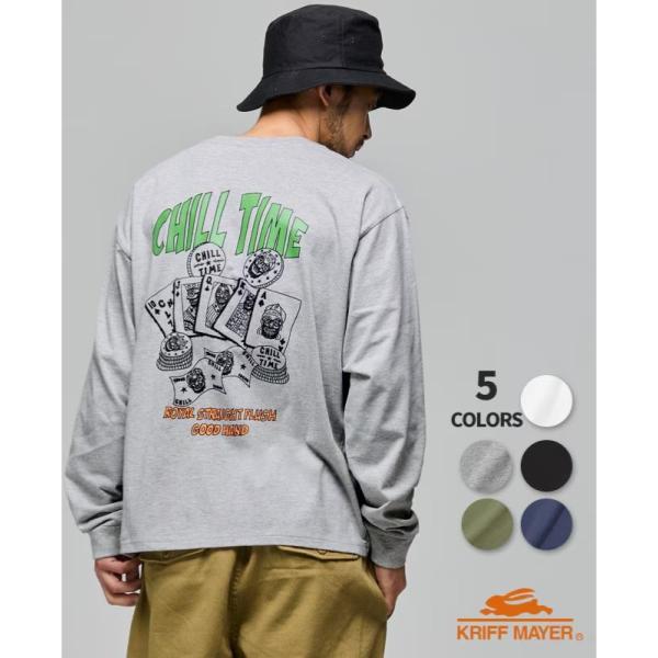 KRIFF MAYER ( クリフメイヤー ) チルタイムロンT ポーカー メンズ 2616303 ロンT 長袖 長袖シャツ 長袖Tシャツ Tシャツ プリントTシャツ アウトドア キャンプ カジュアル ユニセックス 秋 冬 刺繍 バックプリント