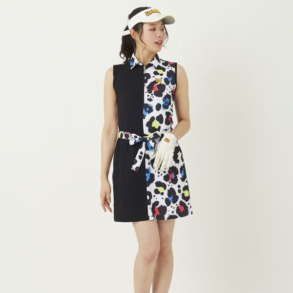 【 SALE 】 LOUDMOUTH ( ラウドマウス ) レディース ワンピース プレミアムカノコ素材 切替 ネオンレオパード | 吸汗速乾 | UV | ゴルフ | ゴルフウェア | 可愛い | 763666 | らうどまうす