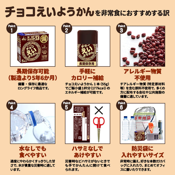 井村屋 チョコえいようかん | チョコ味 | ようかん | 羊羹 | アウトドア | スポーツ | 防災 | 長期保管 | カロリー補給 | コンパクト | すっきり | 甘い | 防災バッグ | おやつ | 食品