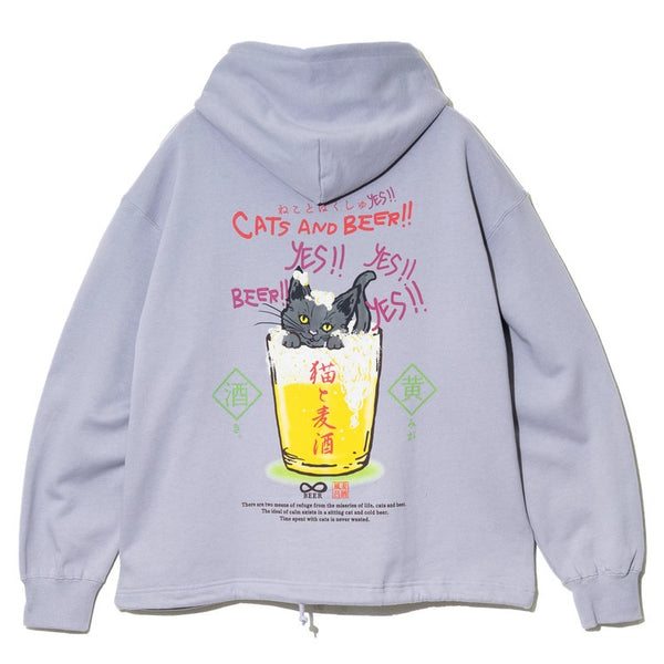 go slow caravan ( ゴースローキャラバン ) 空紡糸裏毛 猫と麦酒ヘムスピンドル BOX フーディー  | MENS | WOMENS | メンズ | レディース | ウェア | トップス | 綿100％ | スウェット | フーディ | バックプリント | 352609 | カジュアル