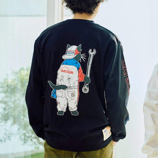 go slow caravan ( ゴースローキャラバン ) 【 NISSAN×go slow caravan 】 超ヘビーUSA/CRALLYメカニック猫ロングスリーブTEE | MENS | メンズ | トップス | ウェア | ロンT | 長袖 | Tシャツ | 綿100％ | 351951 | ごーすろーきゃらばん