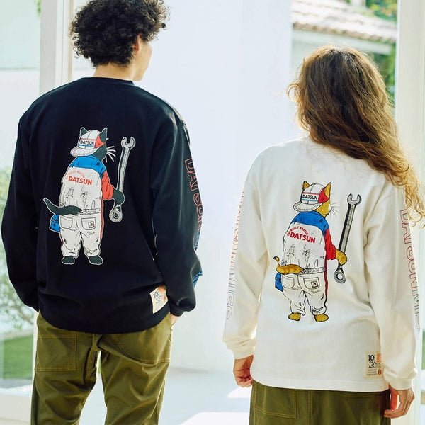 go slow caravan ( ゴースローキャラバン ) 【 NISSAN×go slow caravan 】 超ヘビーUSA/CRALLYメカニック猫ロングスリーブTEE | MENS | メンズ | トップス | ウェア | ロンT | 長袖 | Tシャツ | 綿100％ | 351951 | ごーすろーきゃらばん