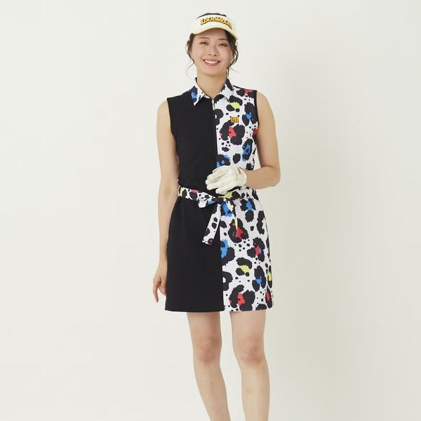 【 SALE 】 LOUDMOUTH ( ラウドマウス ) レディース ワンピース プレミアムカノコ素材 切替 ネオンレオパード | 吸汗速乾 | UV | ゴルフ | ゴルフウェア | 可愛い | 763666 | らうどまうす