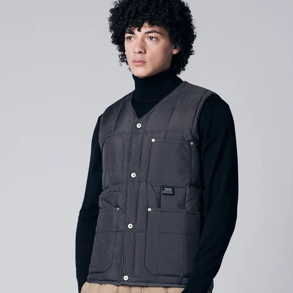 TAION ( タイオン ) ワーク Vネックボタン ダウンベスト | ベスト | 軽い | インナー | ダウン | 軽量 | 暖かい | 防寒 | 秋 | 冬 | シンプル | ブラック | ダークチャコール | TAION-001BWK | アウトドア | キャンプ | レジャー | たいおん