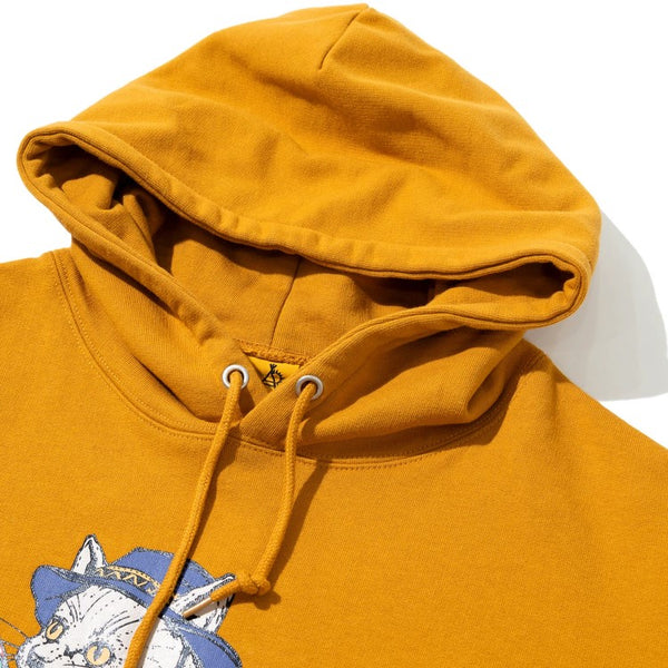 go slow caravan ( ゴースローキャラバン ) 空紡糸裏毛 スキレットピザ猫 ヘムスピンドルフーディー  | MENS | WOMENS | メンズ | レディース | トップス | 長袖 | 秋 | 冬 | 裏毛 | プリント | 352607 | カジュアル