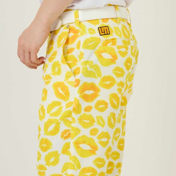 【 SALE 】 LOUDMOUTH ( ラウドマウス ) メンズ ショートパンツ | ツイル素材 | キッス柄 | イエロー | 吸汗速乾 | UV | 接触冷感 | ハーフパンツ | ゴルフ | ウェア | 半ズボン | アウトドア | レジャー | 動きやすい | 763305 | らうどまうす