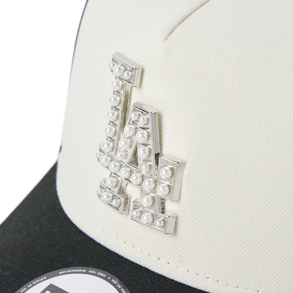 NEW ERA ( ニューエラ ) 9FORTY A-Frame MLB パール バッジ Pearl Badge ロサンゼルス・ドジャース ブラック/クロームホワイト | 帽子 | キャップ | 14744960 | にゅーえら | ユニセックス | スナップバック | シンプル | サイズ調整