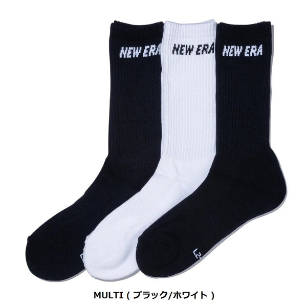 NEW ERA ( ニューエラ ) ソックス クルー 3ペア | 靴下 | ３足 | セット | 通勤 | 通学 | 毎日 | シンプル | ホワイト | ライン | 使いやすい | サイズ豊富 | アウトドア | キャンプ | レジャー | ネイビー | ブラック