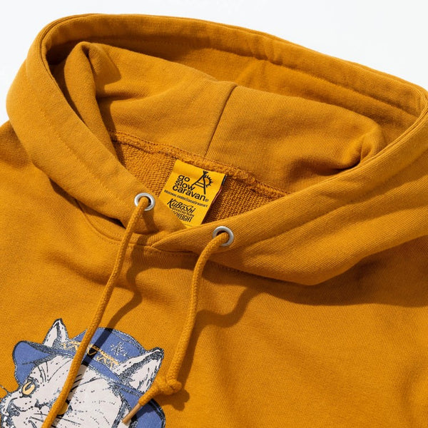go slow caravan ( ゴースローキャラバン ) 空紡糸裏毛 スキレットピザ猫 ヘムスピンドルフーディー  | MENS | WOMENS | メンズ | レディース | トップス | 長袖 | 秋 | 冬 | 裏毛 | プリント | 352607 | カジュアル