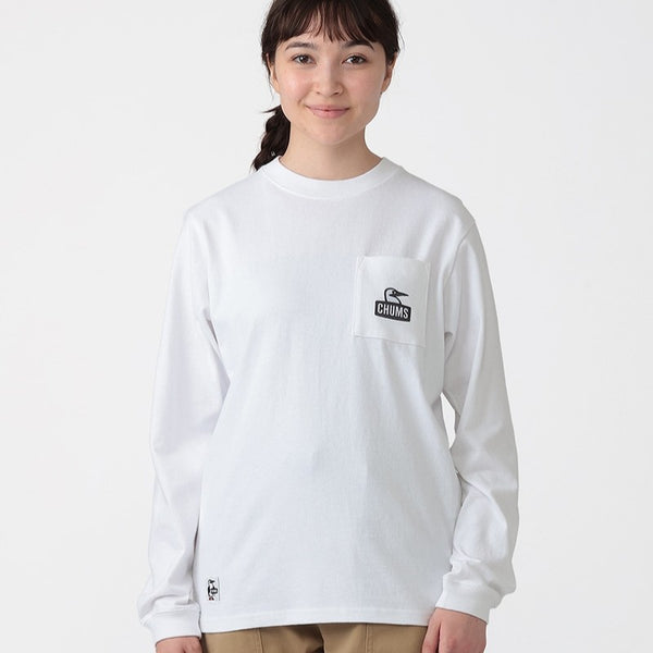 CHUMS ( チャムス ) ブービーフェイスポケットブラッシュドロングスリーブTシャツ 長袖Tシャツ ロンT メンズ レディース ユニセックス ブービーバード ポケットTシャツ コットン 綿100％ ブラッシュド 裏起毛風 秋冬 春 トップス カジュアル タウンユース 普段着 CH01-2670