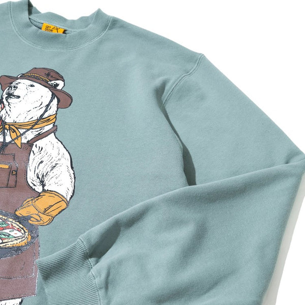 go slow caravan ( ゴースローキャラバン ) 空紡糸裏毛 スキレットピザクマ ヘムスピンドルクルースウェット  | MENS | WOMENS | メンズ | レディース | ウェア | トップス | 長袖 | スウェット | 352606 | 裏毛 | 秋 | 冬 | ごーすろーきゃらばん