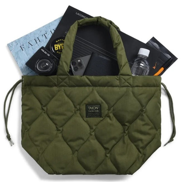 TAION ( タイオン ) ミリタリー ダウントートバッグM | トートバッグ | 通勤 | オシャレ | シンプル | 定番 | バッグ | カバン | ダウン | 巾着バッグ | 2way | キルト | 洗濯可 | ユニセックス | TAION-TT02ML-1-M