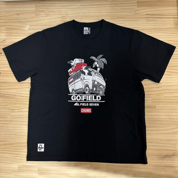 CHUMS × FIELD SEVEN 5th Anniversary Tシャツ ブラック | 黒色 | 半袖 | 半袖シャツ | コラボ | チャムス | ちゃむす | フィールドセブン | 夏服 | アパレル | 吸水 | 通気性 | 綿100% | 快適