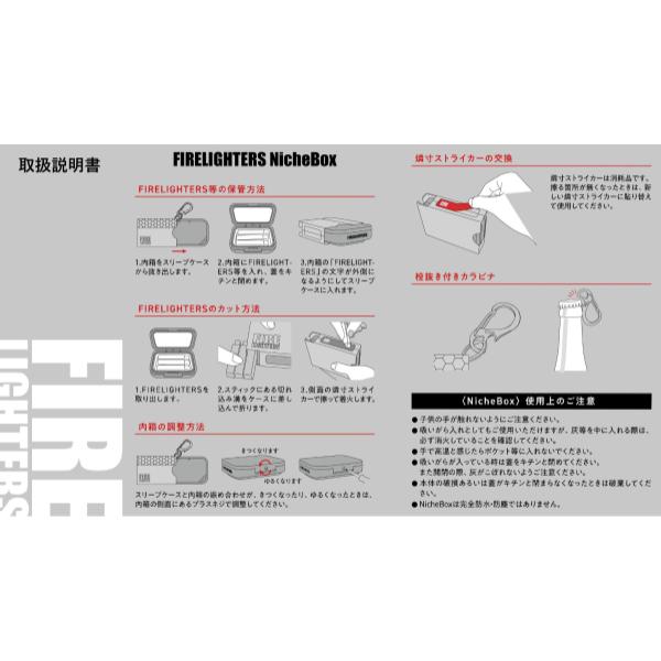 Niche Box Set / FIRE LIGTHERS 1箱付 キャンプ | アウトドア | マッチストライカー | セット | コンパクト | 持ち運び | 耐熱 | 防水 | オイルライター | ふぁいやーらいたーず | マッチ | 火起こし