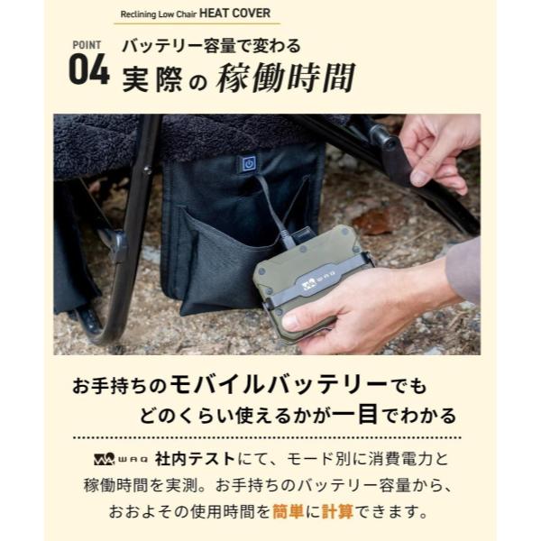 WAQ ( ワック ) リクライニングローチェア用 電熱ヒートカバー | 温度3段階 | モバイルバッテリー対応 | 防寒 | 冬 | あったか | アウトドア | アウトドアチェア | キャンプ | レジャー | 冷え性対策 | 寒さ対策