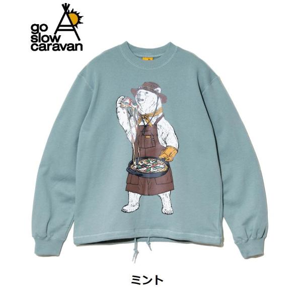 go slow caravan ( ゴースローキャラバン ) 空紡糸裏毛 スキレットピザクマ ヘムスピンドルクルースウェット  | MENS | WOMENS | メンズ | レディース | ウェア | トップス | 長袖 | スウェット | 352606 | 裏毛 | 秋 | 冬 | ごーすろーきゃらばん